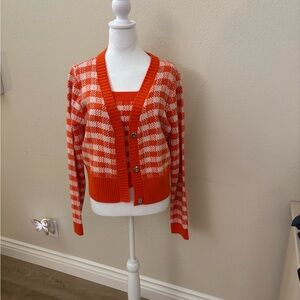 Anthropologie Orange and Cream Checked Knit Cardigan & Tank Set